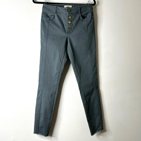 NWT Loft Slate Gray Gold Button Fly Frayed Hem Pant Jean Front Stitch Seams 00 - Picture 3 of 12